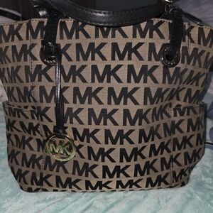Michael Kors Tan and Black MK Tote